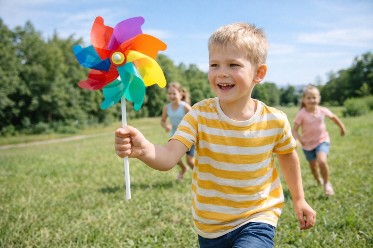 Ребенок играет в солнечную погоду на улице
