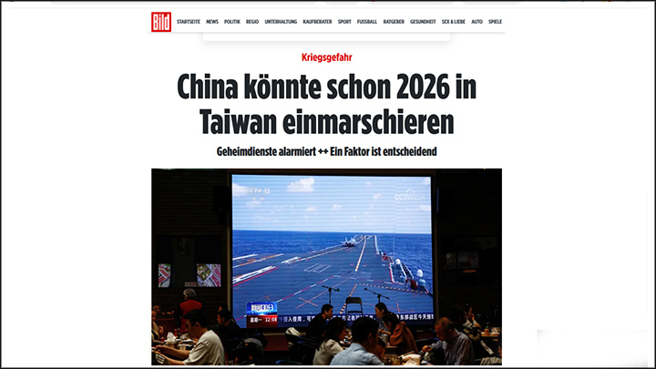    Китай может напасть на Тайвань уже в 2026 году, писал Bild в ноябре 2025-го, ссылаясь на свои источники в западных разведках. Скриншот: Bild