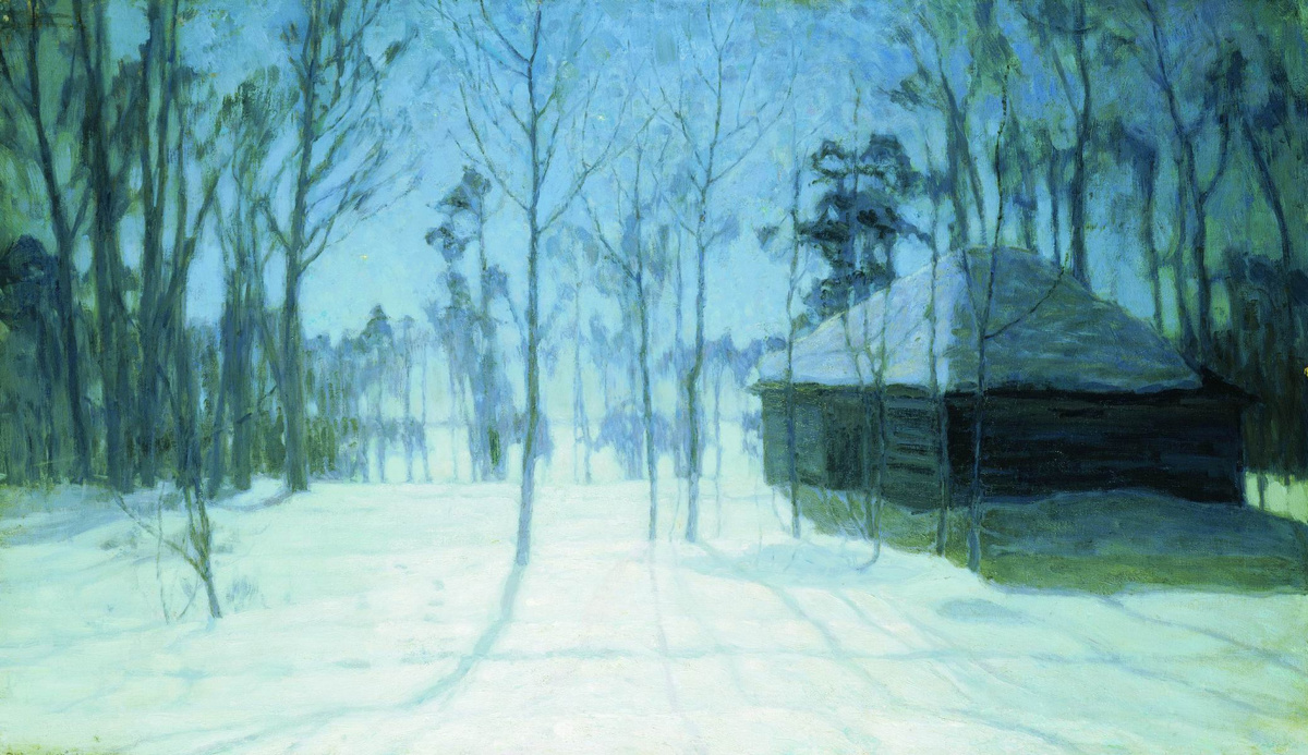 С. Ю. Жуковский «Зимний вечер», 1910-е годы. Холст, масло. Размеры: 83 x 142 см. Инв. Ж-357. Таганрогский художественный музей. Фото картины взято из открытого источника.