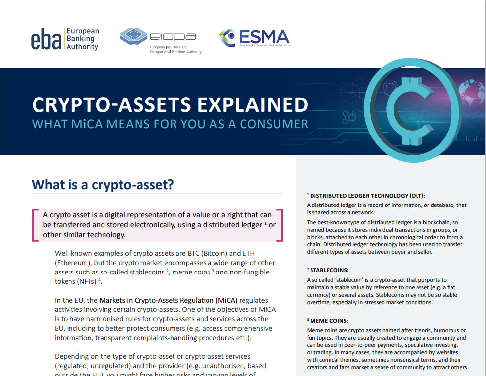 Документ «Объяснение криптоактивов: что означает MiCA для вас как для потребителя». Канал ZS. Закон Саймона