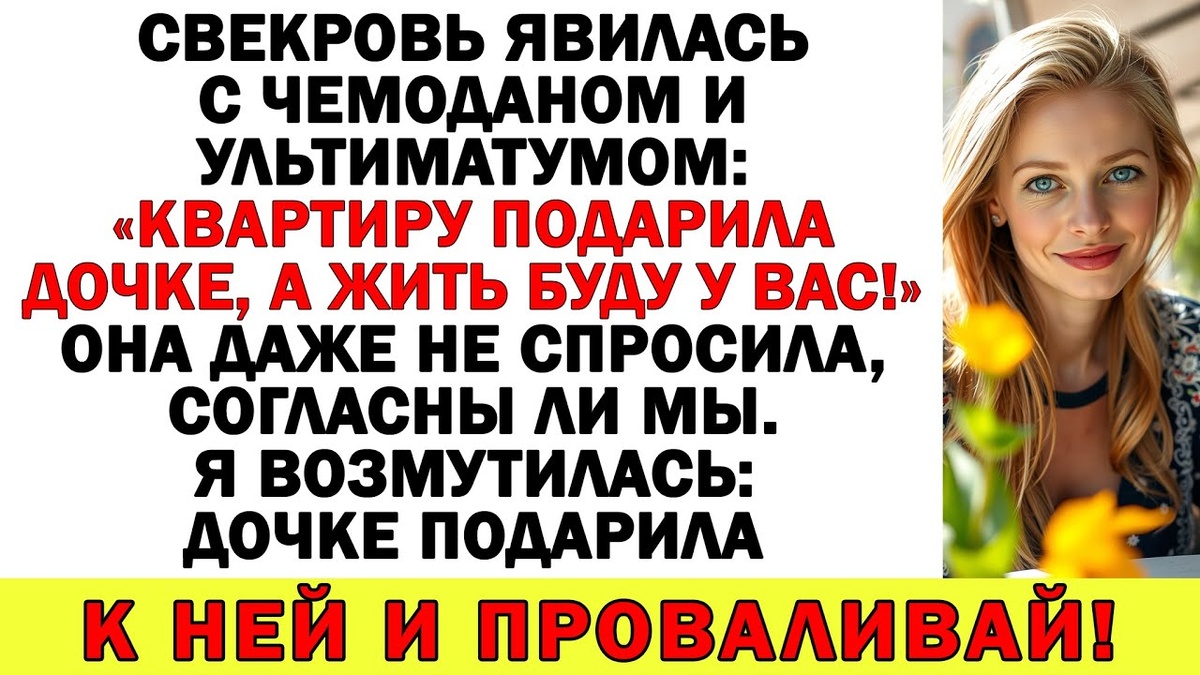 Свекровь явилась с чемоданом и ультиматумом: - Квартиру подарила дочке, а жить буду у вас! Она даже не спросила, согласны ли мы. Я возмутилась: - Дочке подарила - к ней и проваливай! 