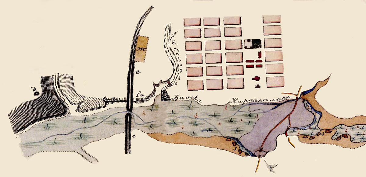 План станицы Великокняжеской и юго-западной окрестности с указанием мест, где были обнаружены находки в 1895 г. Составлено И. Сулиным.