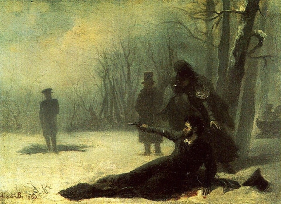    Адриан Волков. "Последний выстрел А. С. Пушкина", 1869 г.