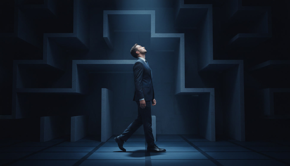 Человек идет по темному запутанному лабиринту, но его ноги двигаются автоматически, в то время как голова мирно спит. Его тело знает дорогу только благодаря мышечной памяти и привычке. 