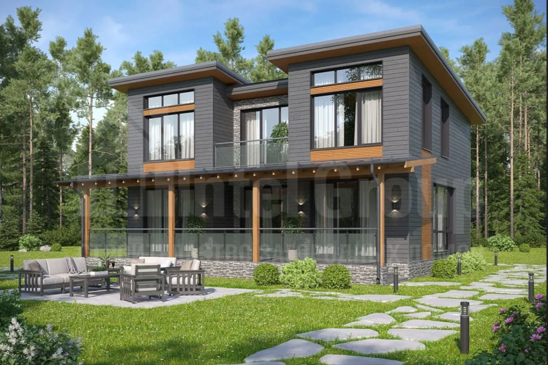 Проект дома с эркером "Базель", 162 м2 . Газобетон. Интел Групп