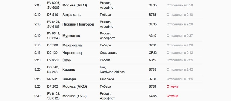    Скрин онлайн-табло. Фото: Пулково