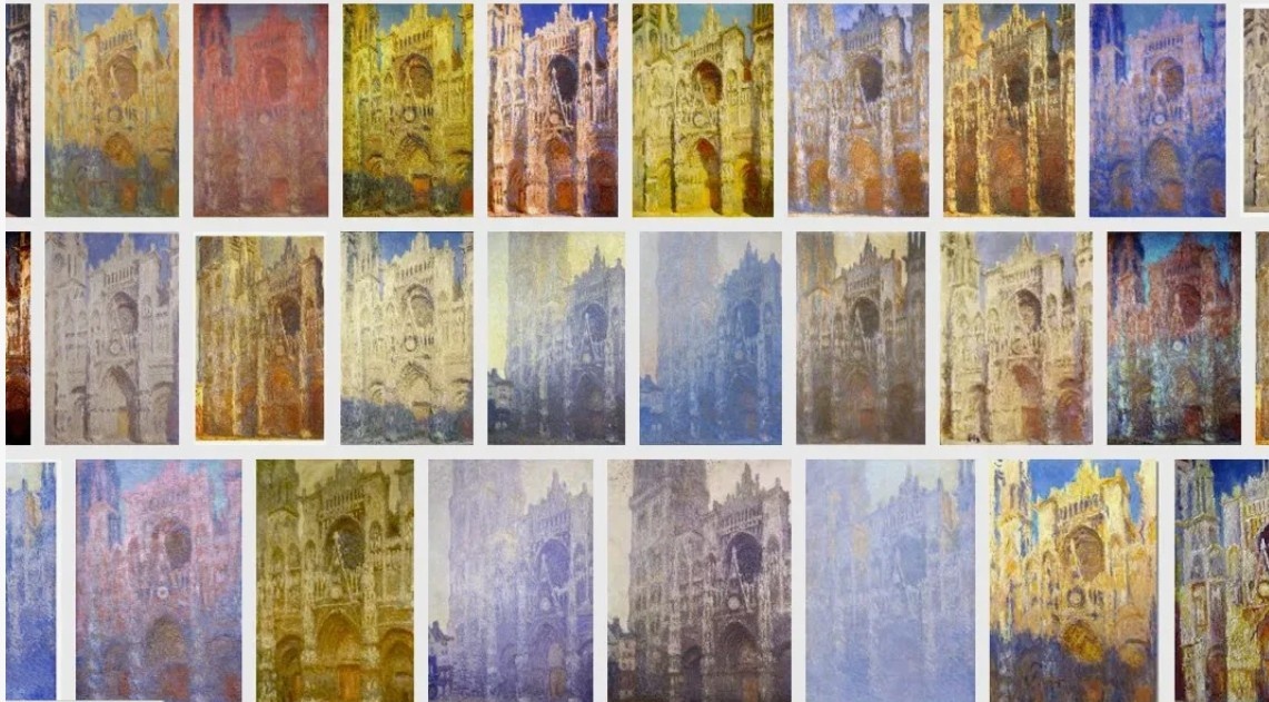 Коллаж. Клод Моне. Серия картин "Руанский собор". Коллаж найден на просторах интернета.