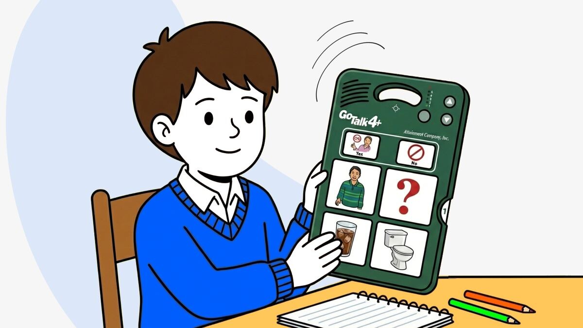 С помощью коммуникатора ребёнок может ответить на заданный вопрос или без слов рассказать о потребности