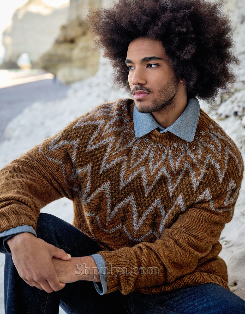 Мужской пуловер с жаккардовой кокеткой