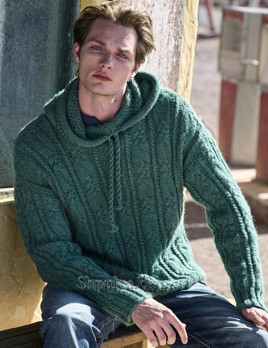 Мужской пуловер с капюшоном и узором «Косы»