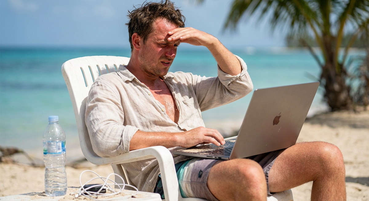 Когда «офис мечты» — это борьба с бликами на экране и песком в клавиатуре.