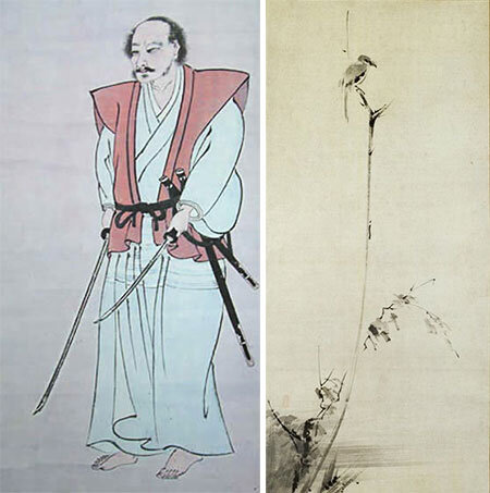 Худ. Миямото Мусаси. "Автопортрет". "Воробушек на увядающей ветке".
