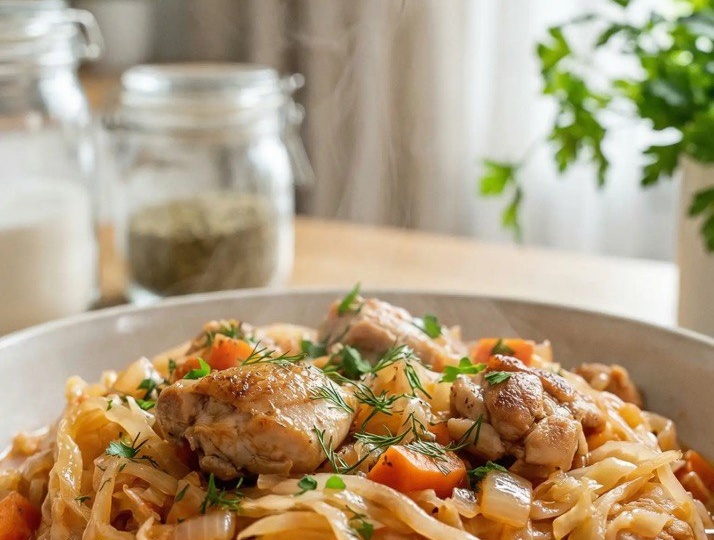 Тушеная капуста с курицей