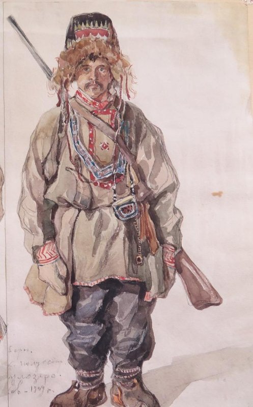 Владимир Александрович Плотников, «Лопарь в зимней одежде», 1909 год. Рисунок сделан на Кольском полуострове, в погосте Пулозеро. (©) Российский этнографический музей