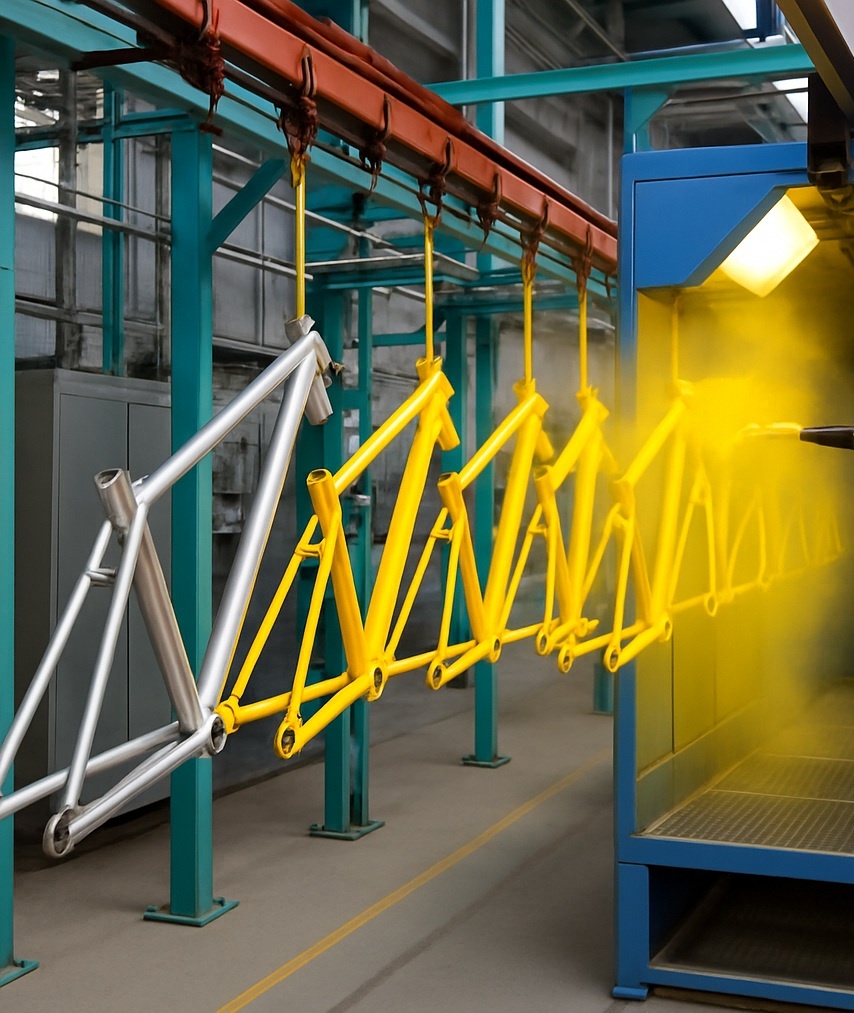 Линия порошковой окраски для массового производства велосипедных рам