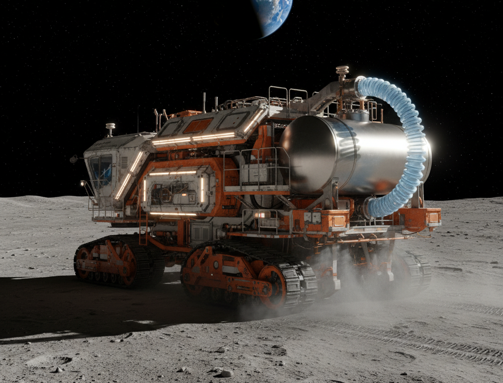 Так выглядит энергетика 2030-х: китайский ровер-комбайн просеивает тонны реголита в поисках ильменита - минерала, который заменит нам нефть и газ