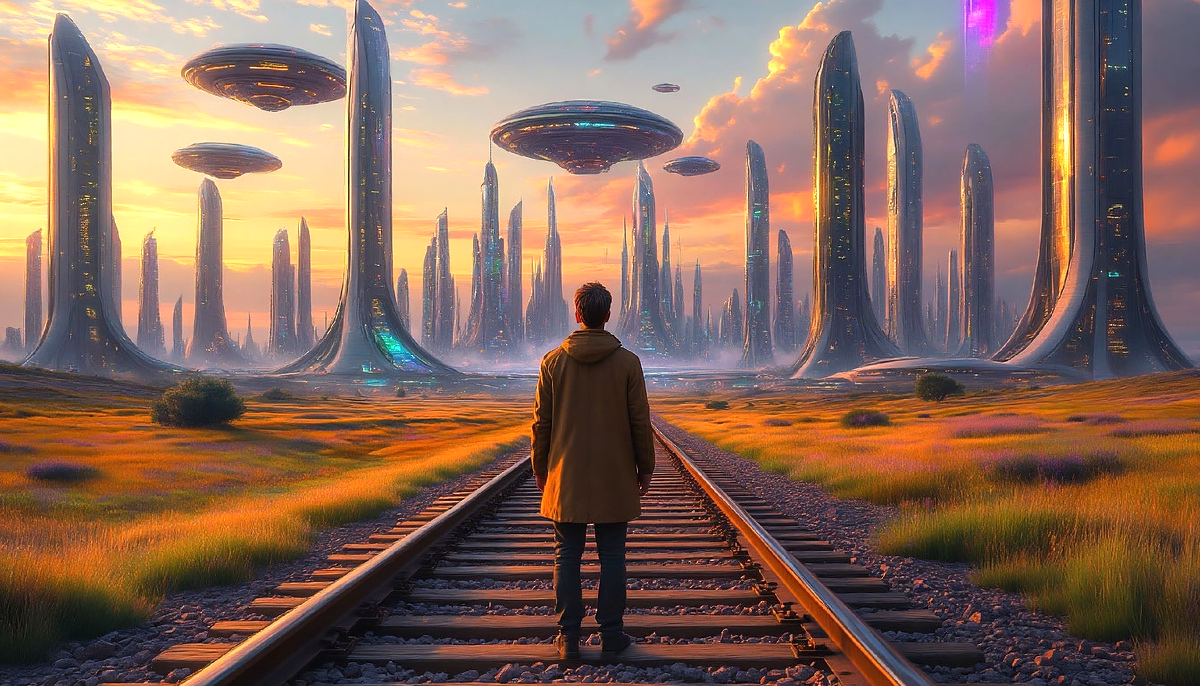 Перед мужчиной раскинулся огромный город.