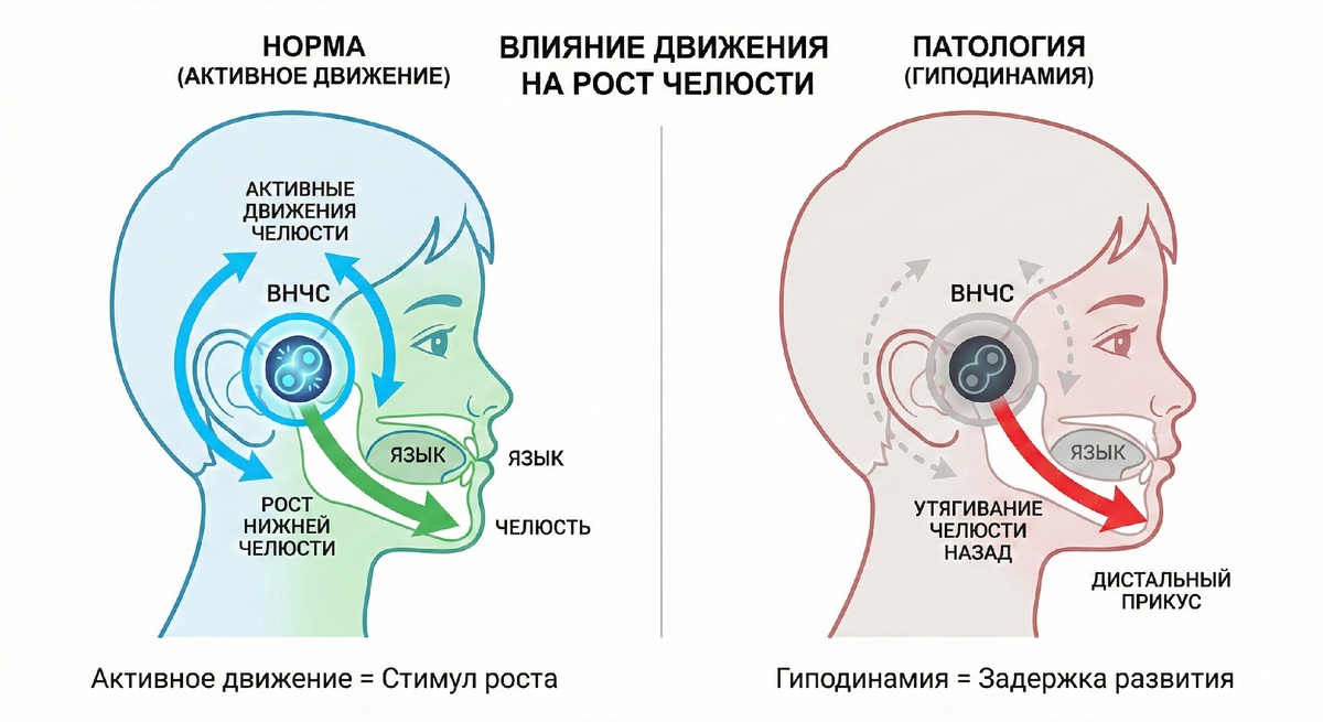Влияние движения на рост челюсти
