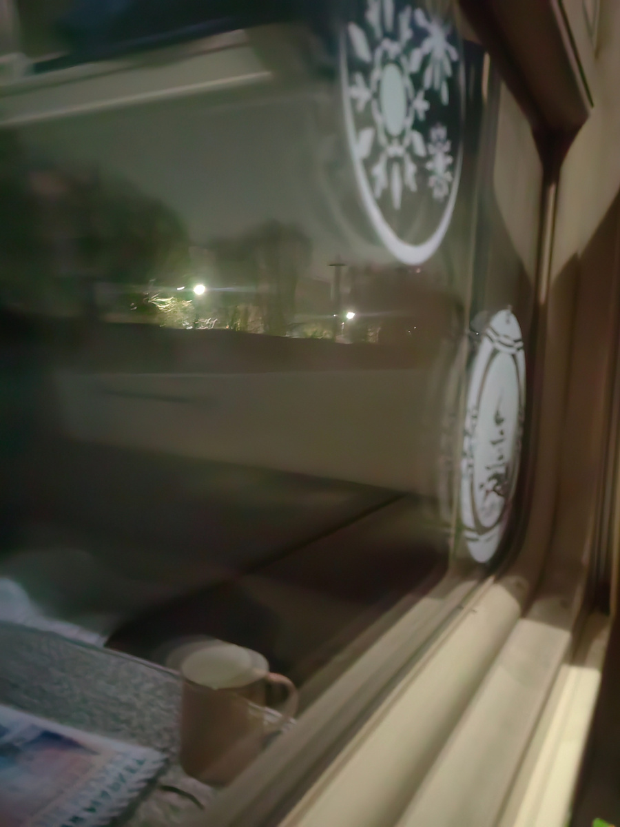 Вечер в поезде. За окном сплошной снег. На подъезде к Рязани.