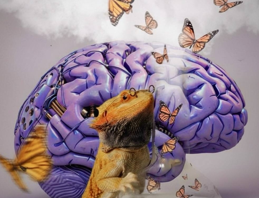 Моя ящерица, бородатая агама Лимончик позирует за гусеничку 