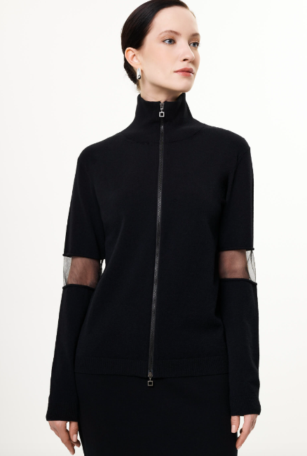 На фото: Кардиган на молнии с прозрачными вставками на рукавах Sarah Pacini