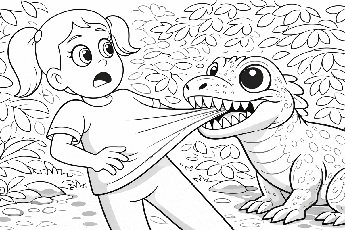 Детская раскраска ТракТЫРишкА — динозавр Шустрик зовёт Машу в приключение. Раскраски «Сказки ТракТЫРишкИ» для детей.