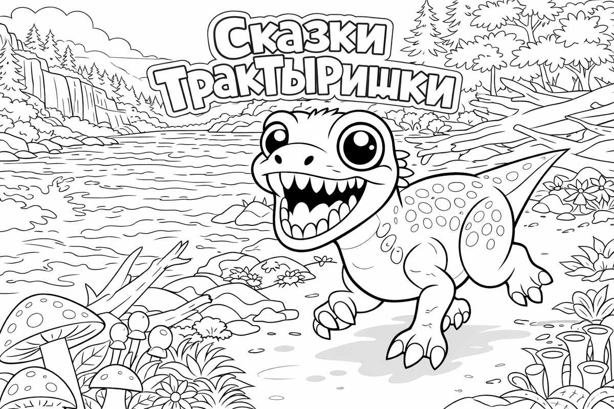 Раскраска ТракТЫРишкА — динозавр Шустрик. Детские раскраски с динозаврами из мультфильма ТракТЫРишкА.