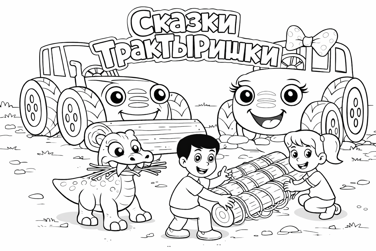 Раскраска ТракТЫРишкА — трактор и динозавр Шустрик. Детские раскраски из мультфильма ТракТЫРишкА для печати.