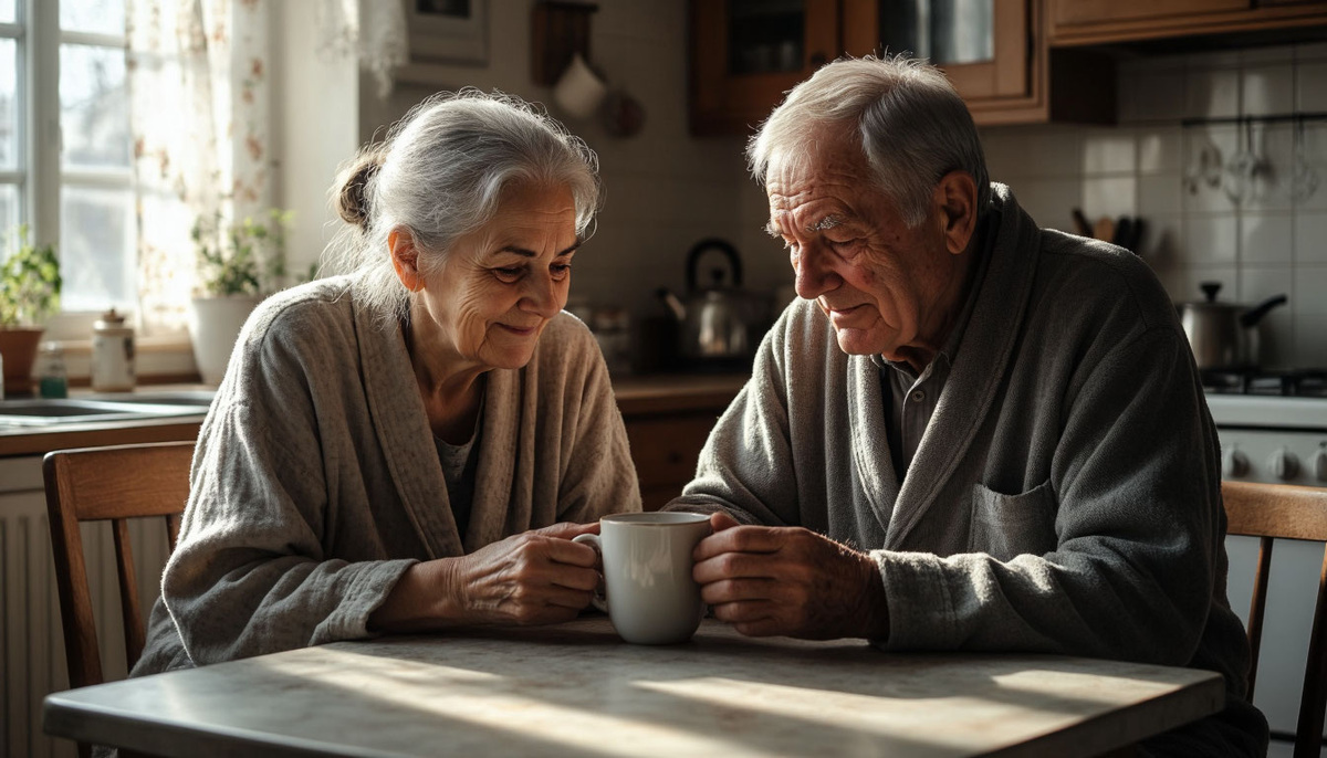 Подвела его к столу, поставила кружку
