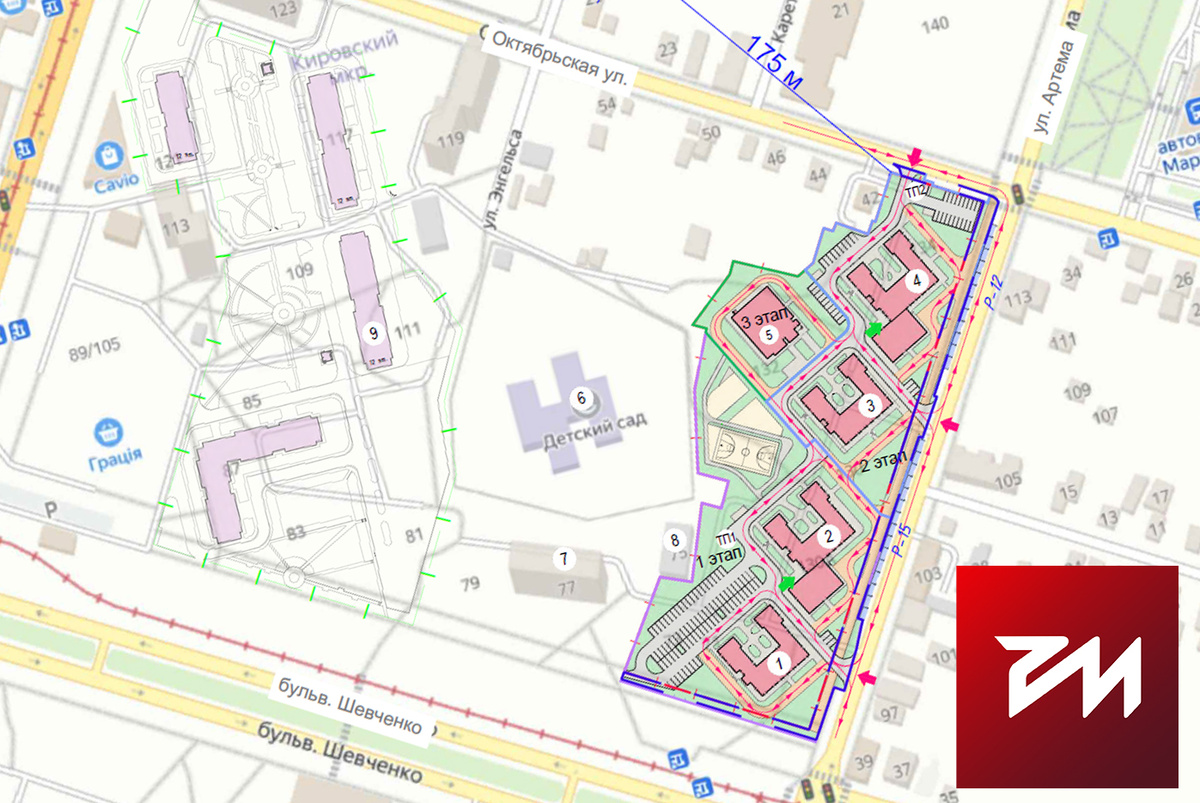 План застройки квартала с учётом планировки соседнего жилого комплекса «Ленинградский квартал»