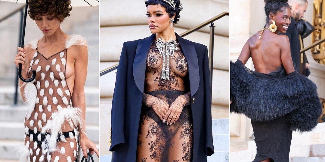 Парад «голых» платьев и кружева: звезды раздали огня на показе Schiaparelli в Париже