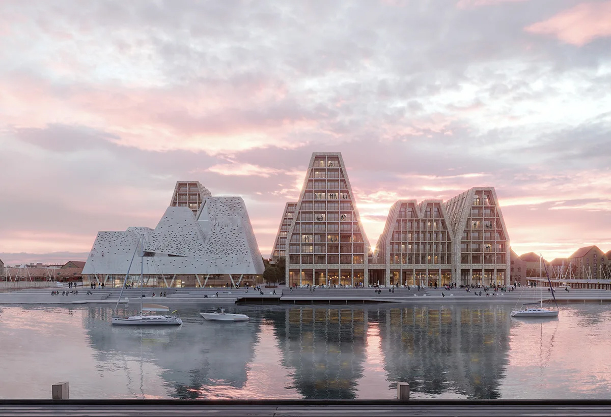 Waterfront Cultural Center, по проекту Кенго Кумы, Копенгаген. Культурный центр на Бумажном острове (Christiansholm). Современные мотивы + мотивы старинных датских фахверковых домов + отражение в воде. Известно, что в этом проекте использован традиционый кирпич. Фото из открытых источников.