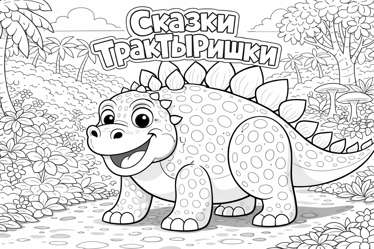 ТракТЫРишкА раскраска — стегозавр Стегоша, динозавр раскраска для детей, сказочные раскраски Тыр Тыр, раскраски с динозаврами.