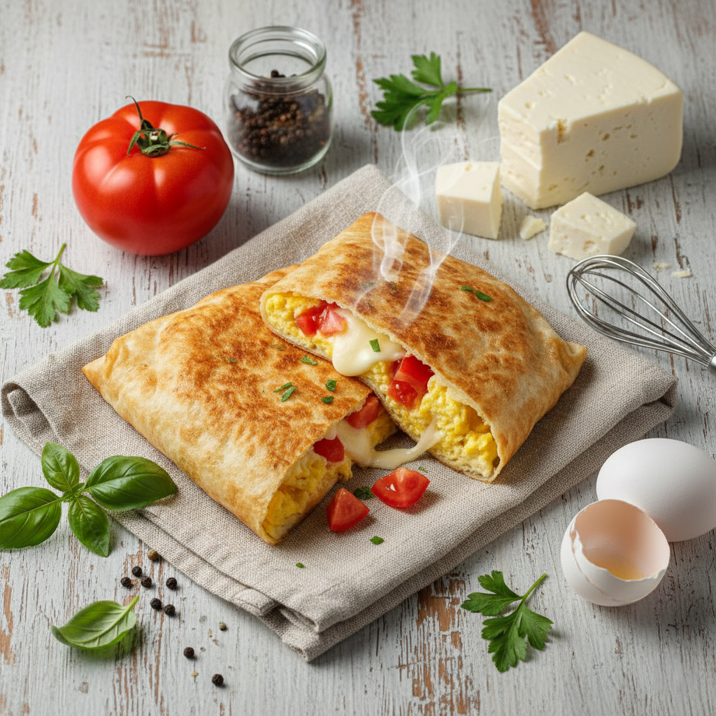 Ленивый Лаваш-Конверт с Яйцом, Сыром и Помидорами