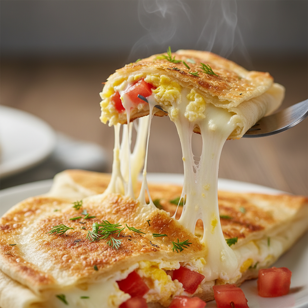 Ленивый Лаваш-Конверт с Яйцом, Сыром и Помидорами