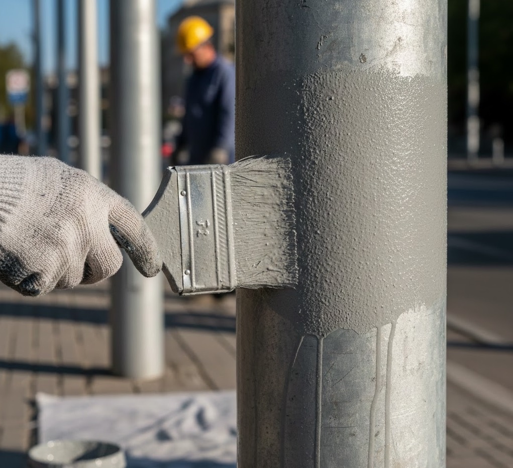 Окрашивание опоры нужно проводить с должной аккуратностью