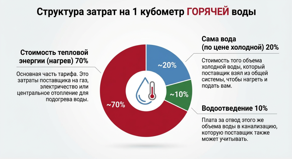 Структура затрат на 1 кубометр горячей воды