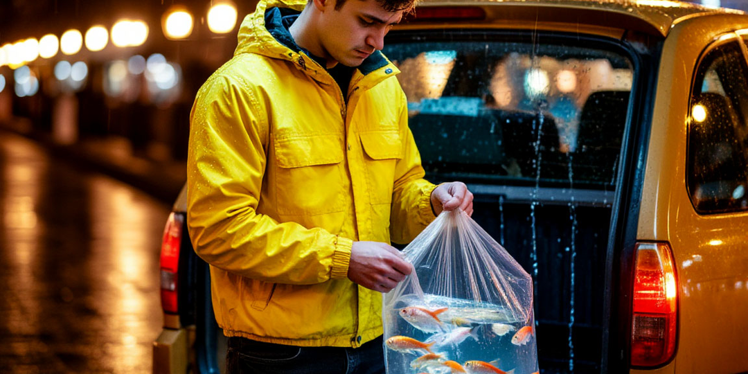 Пассажир грузит в багажник огромный пакет - оттуда капает. -Что там?-, -Рыбы. Девушка сказала: они или я-