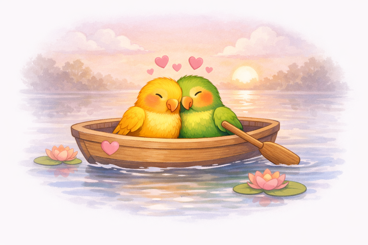 Эти попугайчики плывут в одной лодке