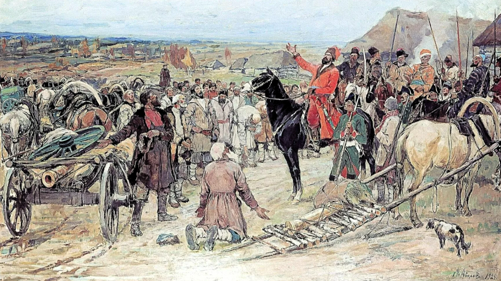 Репродукция "Подвоз пушек Пугачеву". Художник М.И.Авилов.