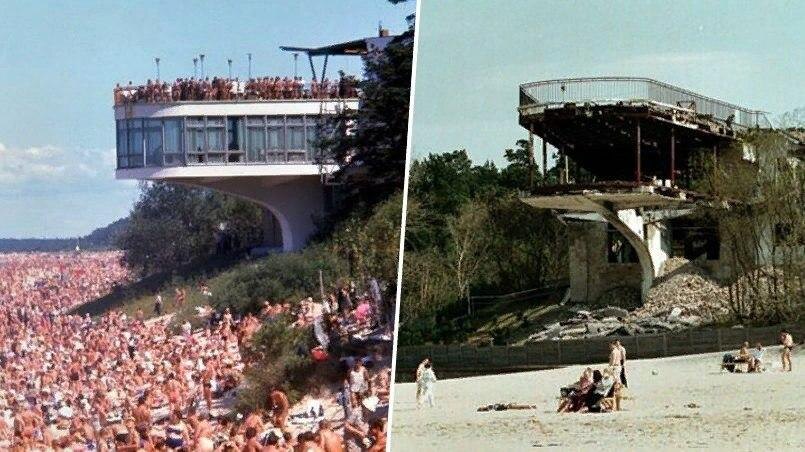 Ресторан "Юрайс перле". Юрмала (Булдури), Латвийская ССР. До сноса после пожара. "Независимая" Латвия.  Фото из Интернет.