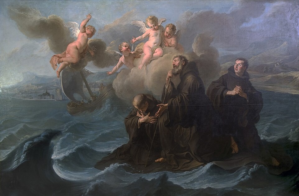 Картина Н. Куапеля «Святой Франциск да Паола и его спутники пересекают Мессинский пролив на своих рясах» (1723)