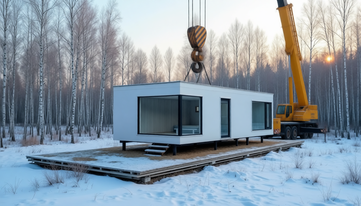 Монтаж модульного дома происходит на участке
