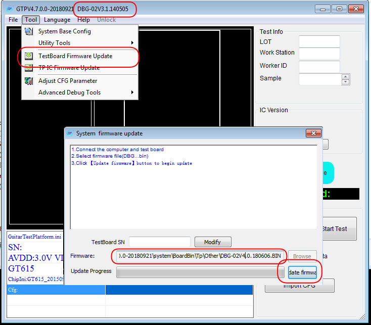 Дамп обновления лежит рядом с прогой в каталоге и автоматом выбран. Во время обновления устройство перезапустится и в логе появится "Update successed!"
