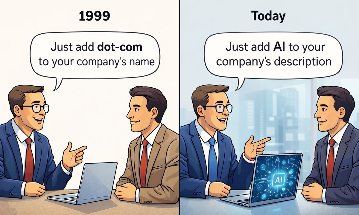 “1999 - просто добавь dot-com к названию компании. Сегодня - просто добавь AI к описанию компании”