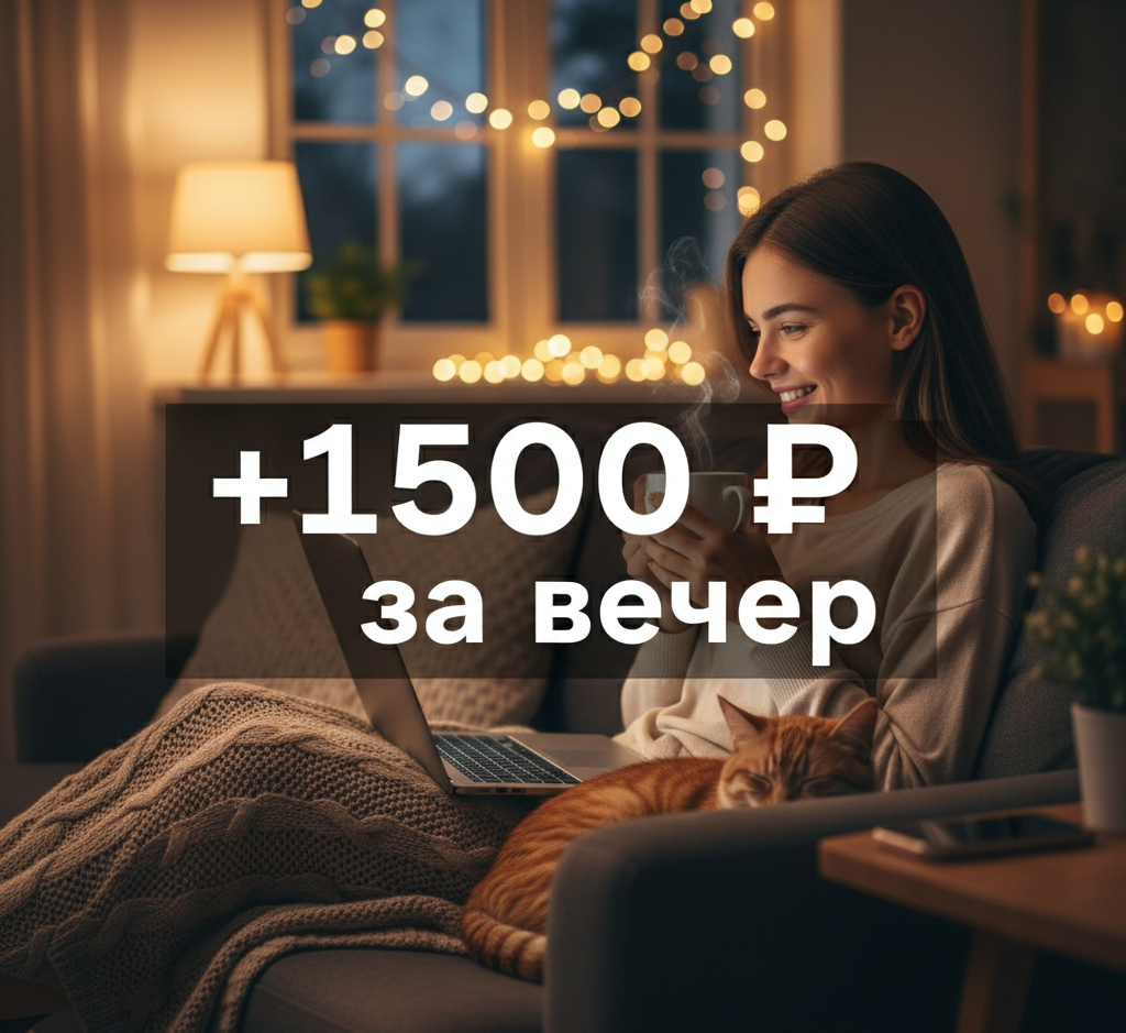 Девушка за работой вечером. Подработка 1500 руб. реальные кейсы.