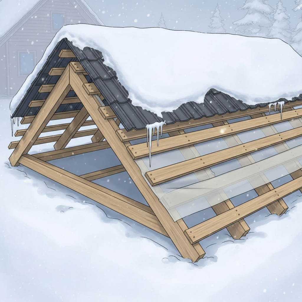 Схематихный кровельный пирог: Стропильная система, контробрешетка, обрешетка, мембрана, бесшуиный кровельный материал -кровля Гумибо.