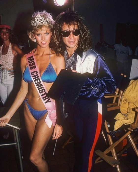 Донна Руперт и Дэвид Ли Рот на съемках клипа "Hot for Teacher"