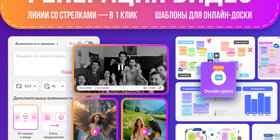🎬Генерация видео, шаблоны для онлайн-доски, линии со стрелками в один клик