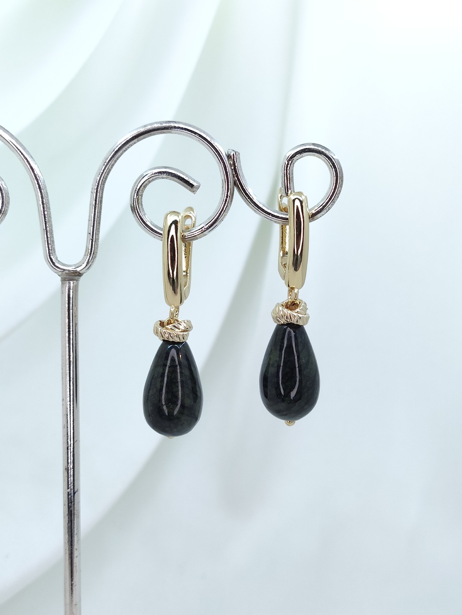 Серьги-капли из Черного Змеевика от Азимут Декор.